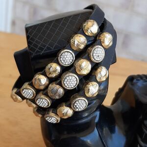 Vintage leather bracelet with gold and crystal accents